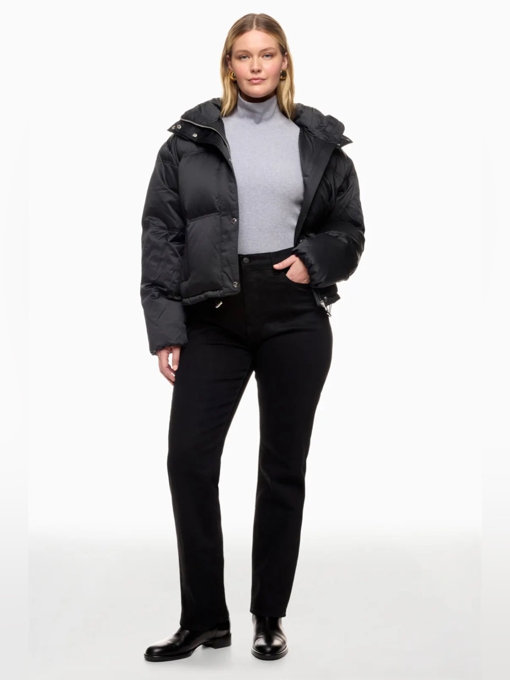 Lauren Ralph Lauren Black Shine Puffer Jacket, Black, Gold Accents, Size 3X